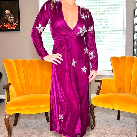 Topshop Dresses & Skirts - Amazing NWT Tooshop Violet Magenta New Years Eve Dress Beaded Rhinestone Stars